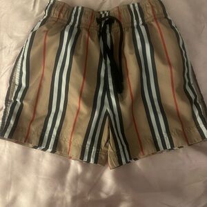 Burberry Kids Swim Trunks - Tan, Black, Red Stripes